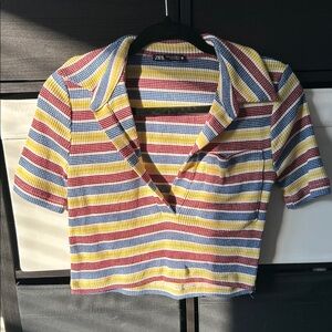 Zara Colorful Striped Knit Crop Top